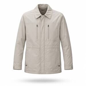 Corneliani Quiet Luxury Minimalist Beige Utility Field Jacket IT 56 Zip Pockets